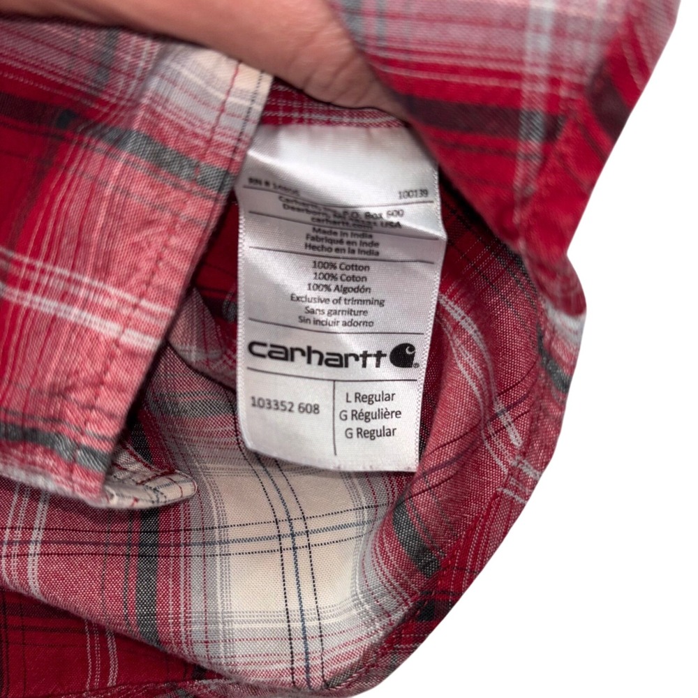 Carhartt Relaxed Fit Flannel Shirt Mens L Red Plaid Long Sleeve Button Up - Picture 5 of 5